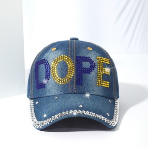 Casquette de baseball en jean tendance pour <span class=keywords><strong>femme</strong></span>, style Instagram, protection solaire, avec strass, DOPE HOPE <span class=keywords><strong>BOSS</strong></span> KISS STAR PARIS LUCK COOL - Product Image 1