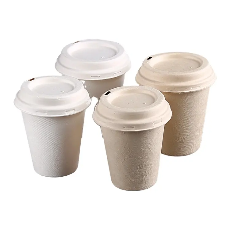 Compostable 사용자 정의 인쇄 8oz 12oz 16oz Bagasse 컵 뚜껑 커피 물