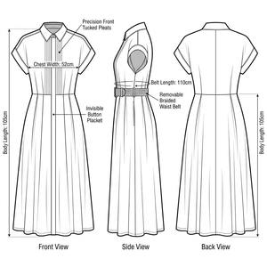Abito Chemisier Vintage Premium da Donna, Linea ad A, Elegante con Pieghe Frontali, Maniche Corte, Cintura Intrecciata, Naturale, Lavabile, Traspirante, Estivo - Product Image 6