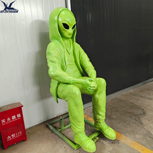 Statue d'ET assis artificielle verte à capuche, sculpture d'alien stylée pour la décoration intérieure moderne et l'installation d'<span class=keywords><strong>art</strong></span> urbain - Product Image 2