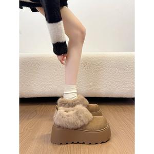Nouvelles bottes de neige pour femme 2026, style britannique, blanches, à semelle épaisse, rehaussantes, fourrées, chaudes, à enfiler, en coton - Product Image 4