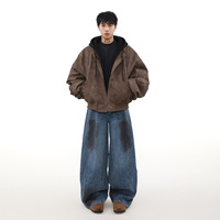 Automne hiver hommes veste épaissie Melard col montant à capuche coupe ample nouveau deux pièces Design américain Denim matériel lapin