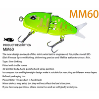 Nouvelle leurre artificielle rigide multi-segments Aotuo avec doubles hameçons, petit swimbait 60mm pour la pêche à la truite et au poisson-soleil