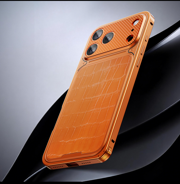 Luxury Crocodile Texture Metal Frame Magnetic Phone Case for iPhone 17 16 15 14 Pro Max, Shockproof Anti-Fall Cover