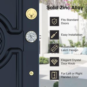 Juego de manija y cerrojo para puerta principal Calzibeno Vintage, cerradura de entrada de zinc pulido dorado con pomo de cristal, operada con llave - Product Image 3