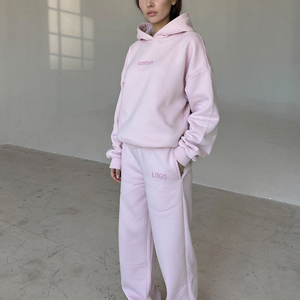 Ensemble de survêtement à capuche surdimensionné pour femme, de haute qualité, avec logo personnalisé, imprimé sur mesure, tenue de sport décontractée deux pièces - Product Image 3