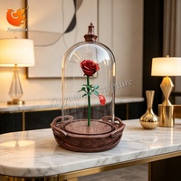 Patung Mawar Ajaib Baja Anti Karat Lukisan Tangan Kustom dengan Kubah Pelindung Transparan, Hadiah Romantis untuk Hari Valentine dan Pernikahan