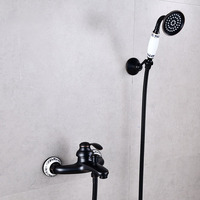 Panneau de pluie cascade ensemble de douche triple dessin noir antique douche en cuivre de style européen douche simple noire