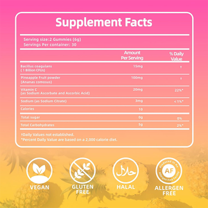 Rosebest Natuurlijke Ananas Smaak Probiotica Gummies voor Vrouwen voor Hormonale Balans & Gezondheid van de Vaginale Geur met Vitamine C - Product Image 6