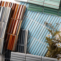 MM Mosaic Cuisine Dosseret Salle de bain Bar Mur 12x92mm Stackbond Bleu Porcelaine émaillée Céramique Bande Doigt Mosaïque Kit Kat Tiles