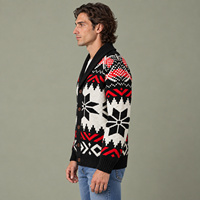 Cardigan en tricot jacquard à col châle motif flocon de neige pour homme, à manches longues, boutonné sur le devant, épais et chaud pour l'hiver, OEM ODM