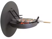 Barbecue au bois en acier corten réglable en hauteur pour patio, foyer design moderne finition noire pliable