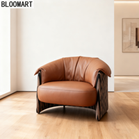 Vente chaude similicuir brun et tissu canapé chaise fauteuil éponge vers le bas en peluche remplissage cadre en bois et en acier au carbone