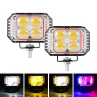 EURS Phare de moto tout-terrain à trois côtés éclairé rouge Devil Eye, 3 pouces, 4 LED, IP68, étanche, 4000LM, 30W, lumière de travail