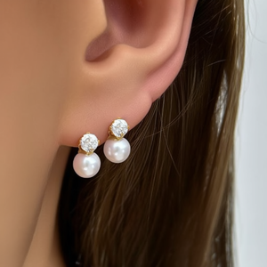 Pendientes de Moda con Perlas y Cristales Incrustados en Acero Inoxidable 316L con Baño de Oro PVD para Mujeres y Niñas - Product Image 3