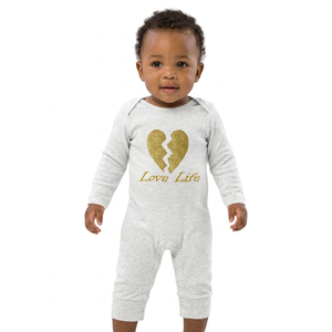 Lindo pelele para bebé con estampado de corazón roto dorado, de algodón suave, manga larga, unisex, para usar en todas las estaciones. - Product Image 1