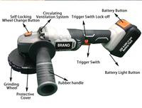 Batería de ion de litio de 20v, amoladora angular inalámbrica, sin escobillas, 115mm y accesorios