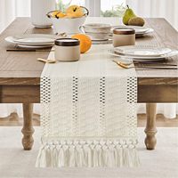 ZeeMart Chemin de table style macramé en coton mélangé, style bohème, 12x90 pouces, ivoire