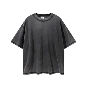 Streetwear all'ingrosso 100% cotone girocollo a girocollo a punto inverso Vintage lavato t-shirt da uomo