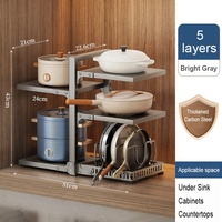 Support de rangement en métal en acier au carbone avec étagères d'armoire d'évier à 1 niveaux organisateur de cuisine à domicile fonctionnel pour casseroles et poêles