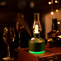 Humidificateur d'Air Décoratif Portable Style Lampe à Pétrole Antique, 280 ml, avec Veilleuse LED Rechargeable USB 1200 mAh et Lampe de Bureau pour la Maison