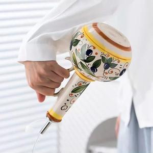Distributeur d'huile d'olive 500 ml en céramique gaufrée, bouteille à huile et vinaigre, récipient de stockage de condiments, distributeur d'huile, bouteille d'huile en céramique - Product Image 4