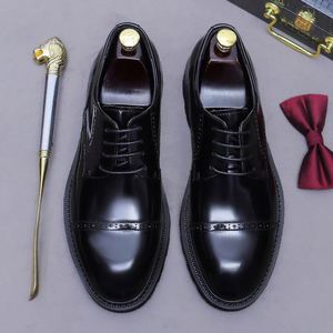 Chaussures en cuir de luxe pour hommes - Chaussures anglaises gaufrées en cuir véritable, style Derby rétro à lacets, en cuir brillant pour hommes - Product Image 5