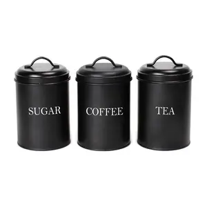 Wholesale Retro Customized Galvanized Sugar Coffee Tea 3PCS Canister Tin Metal Canister Set