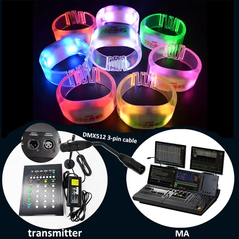 Pulseras LED con control remoto de larga distancia, pulseras iluminadas para eventos en vivo