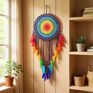 Atrapasueños de 40x120cm con Plumas de Arcoíris, Decoración para Colgar en la Pared - Product Image 2