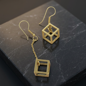 SOUMYA CREATIONS - Pendientes Colgantes Geométricos de Latón Hechos a Mano para Mujer, Chapados en Oro, con Concha y Circonita, de la India (Rajasthan) - Product Image 3