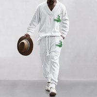 Ensemble Décontracté Homme 2025 Style Européen Américain en Maille Jacquard Col V Manches Longues Pantalon de Jogging Logo Avant Coupe Ample Printemps