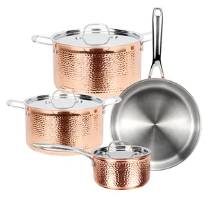 Grosir Set peralatan masak Stainless Steel, panci tembaga 304 tiga lapis