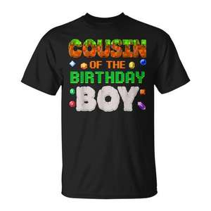 Camiseta Cousin Of The Birthday Boy Pixel Gamer, camiseta negra de cumpleaños para niños - Product Image 1