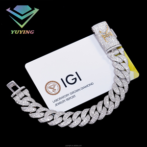 Pulsera cubana personalizada con diamantes cultivados en laboratorio, certificado IGI, claridad VVS1/VS1, plata de ley 925, chapada en rodio blanco, regalo estilo hip-hop. - Product Image 1