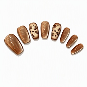 Lot de 10 faux ongles à presser œil de chat léopard marron, formes amande et carrée variées, faits à la main, personnalisables avec votre marque privée - Product Image 6