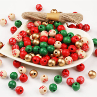 Ensemble de perles en bois de Noël rondes et colorées pour la décoration, à faire soi-même