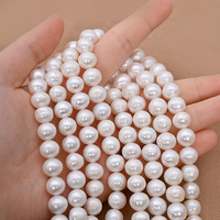 Brins de perles d'eau douce naturelles blanches AAA, presque rondes, de 9,5 à 10,5 mm, vente en gros pour la fabrication de bijoux