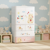 Armario de Plástico Portátil de 4 Niveles con Diseño de Dibujos Animados para Dormitorio, Armarios de Plástico Multifuncionales y Ecológicos para Ahorrar Espacio