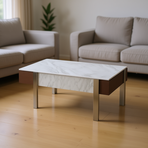 Tavolino da Caffè Moderno con Piano in Marmo Bianco e Struttura in Metallo, Mobile con Vano Portaoggetti per Soggiorno W130*D70*H40cm - Product Image 2