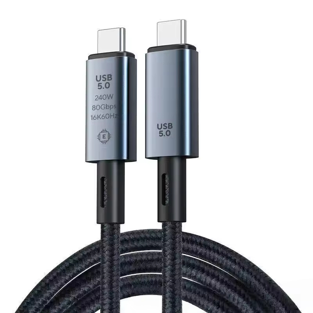 Fast Charging Aluminum Alloy Nylon Braided Foil Shielding USB 5.0 Data Cable PD240W 80Gbps Thunderbolt 5 0.5M/1M/1.5M Type-C/C