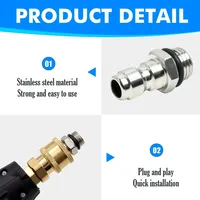 Ensemble d'adaptateurs à connexion rapide 14mm 1/4 pour nettoyeurs haute pression Raccords de tuyau d'arrosage en acier inoxydable Outil de nettoyage de voiture Lance en mousse