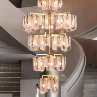 Lustre en acier inoxydable doré personnalisé, moderne et luxueux, avec cristaux LED, pour hôtel, escalier, plafond, avec garantie de 3 ans