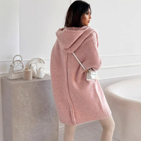 Damen Long Knit Cardigan Sweater Sanfter, lockerer, knopf loser, rosa Kapuzen mantel Autumn Solid Classic