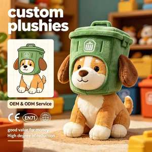 Muñeco de peluche suave de cachorro OEM con decoración de cesto de basura en la cabeza, peluche utilitario de producción masiva diaria para suministro de mercancía de regalo ordinaria - Product Image 1