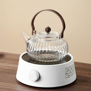 Tetera de vidrio con tapa, resistente al calor, para preparar té, diseño de calabaza a rayas, apta para estufas eléctricas de cerámica. - Product Image 1