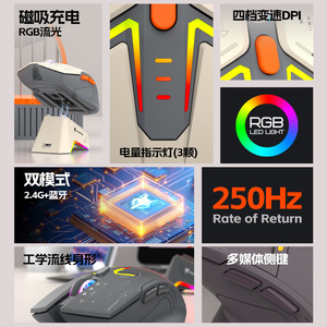 Xunfox H2 Rechargeable Gaming <b>Mouse</b> 400mAh Magnetic Charging RGB Light <b>Wireless</b> Dual Mode Lightweight <b>For</b> <b>Laptop</b> - Product Image 3