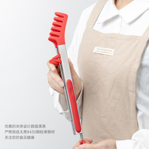 Silicone Food Clips Stainless Steel Noodle Salad Clips <b>Heat</b> Resistant Kitchen Utensil Red And Black - Product Image 3