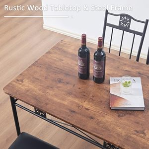 Sets de table de <span class=keywords><strong>cuisine</strong></span> pour 4, 5 pièces <span class=keywords><strong>en</strong></span> métal et <span class=keywords><strong>bois</strong></span> rectangulaire coin petit-déjeuner, coin repas avec chaises - Product Image 3