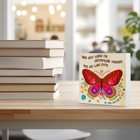 Panneau décoratif de table en PVC imprimé UV, motif papillon totem, citation inspirante « Break Cocoon Become », ornement de bureau pour la maison et le bureau